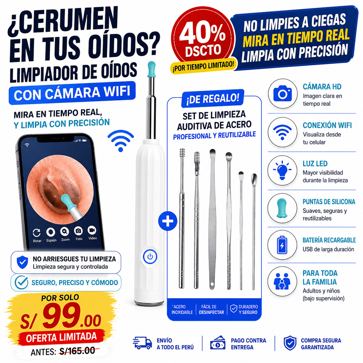 Limpiador de Oidos Con Camara Wifi + Regalo 🎁