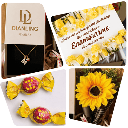 ✨COLLAR LETRA + CORAZON ORO ROSA 18 KILATES GIRASOL🌻